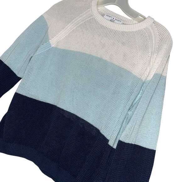 Scott and Scott London Edit Ocean Blues Rugby stripe crochet knit cotton sweater - Picture 3 of 3